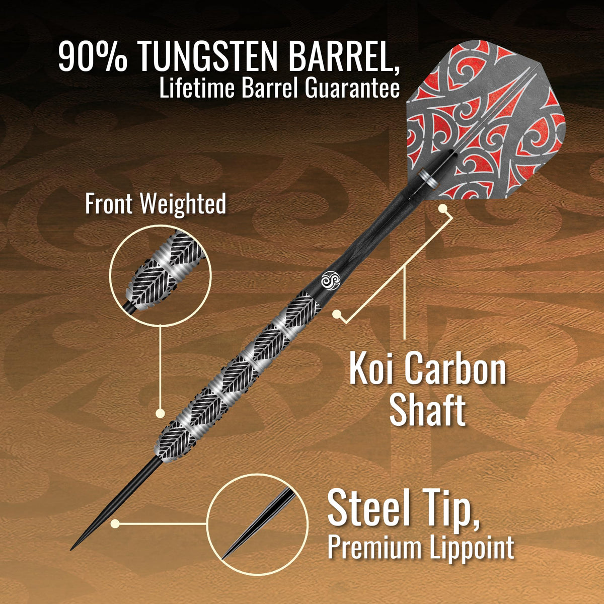 Shot! Darts Warrior Awe 90% Tungsten Steel tip Barrels, Balanced for   Maximum Aerodynamics Handcrafted Professional Dart Set and Flights Made in   New Zealand, Metal Tip Bar Darts