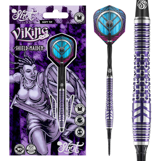 Shot Darts Soft Tip, Viking Shield Maiden (18g), 90% Tungsten Barrel,   Front Weighted, Handcrafted Professional Dart Set & Flights Made in New   Zealand, Plastic Tip for Electronic Dartboard