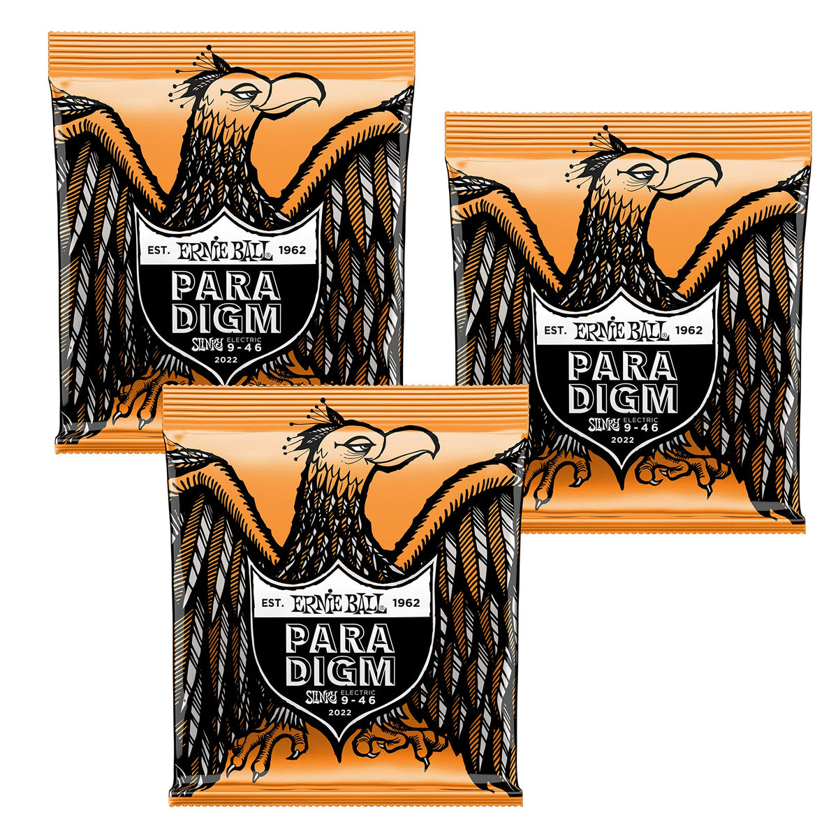 3 PACK Ernie Ball 2022 Paradigm Electric Guitar Strings Hybrid Slinky Single Set 9-46