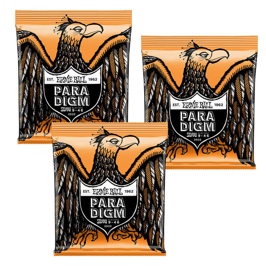 3 PACK Ernie Ball 2022 Paradigm Electric Guitar Strings Hybrid Slinky Single Set 9-46