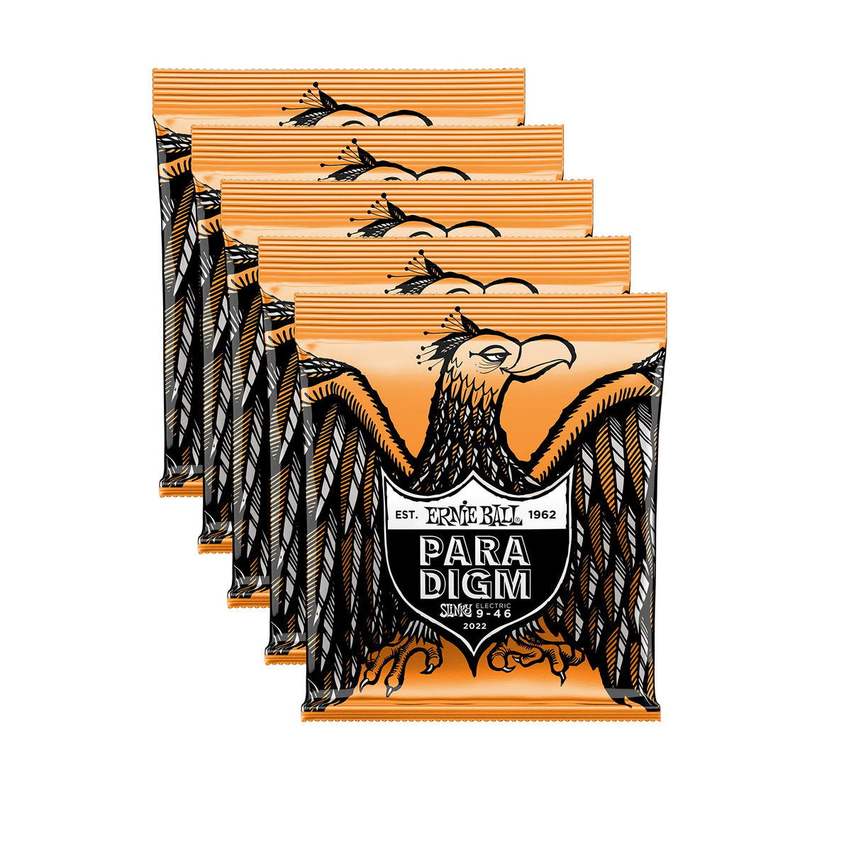 5 PACK Ernie Ball 2022 Paradigm Electric Guitar Strings Hybrid Slinky Single Set 9-46