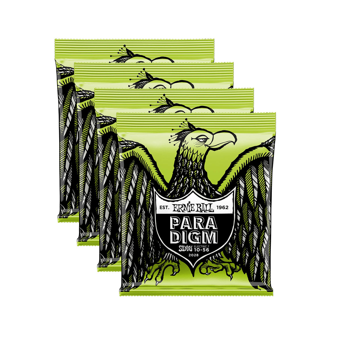 4 PACK Ernie Ball 2028 Paradigm Electric Guitar Strings, Regular Slinky 7-String 10-56