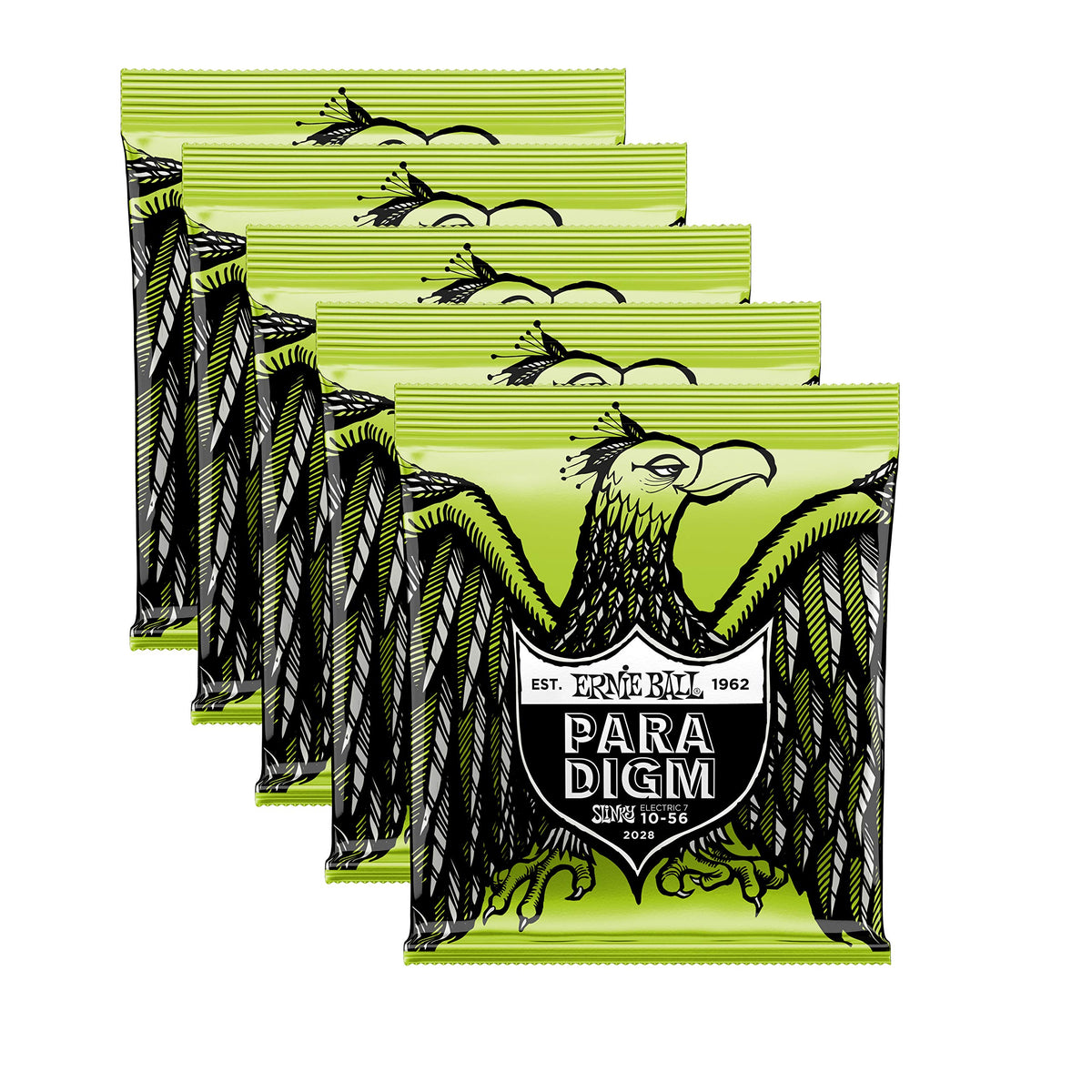 5 PACK Ernie Ball 2028 Paradigm Electric Guitar Strings, Regular Slinky 7-String 10-56