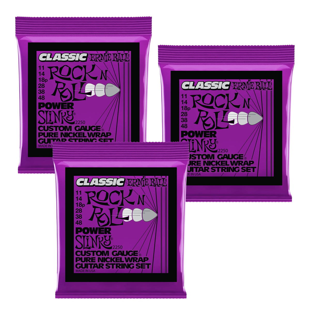 3 PACK Classic Ernie Ball 2250 Rock N Roll Power Slinky Electric Guitar Strings 11-48