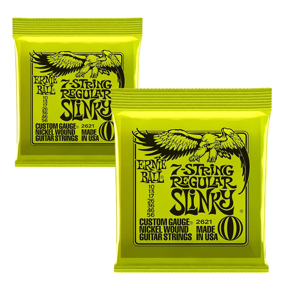 Ernie Ball P02621 7-String Regular Slinky Electric Guitar Strings, 10-56 (2 Pack)