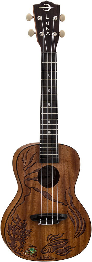 Luna Concert Uke Ukulele Mahogany Coral Underwater Fish Ocean Design w/Bag