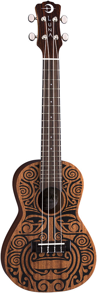 Luna Concert Uke Ukulele Mahogany Tribal Design w/Bag
