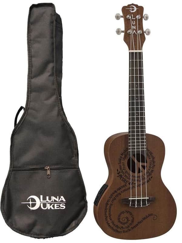 Luna UKEMALUEL Maluhia Peace Mahogany Acoustic-Electric Concert Ukulele Satin Natural with Graphic