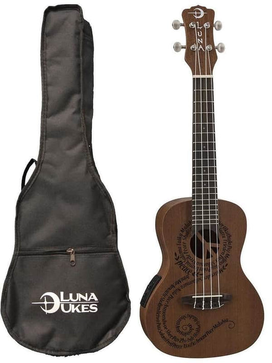 Luna UKEMALUEL Maluhia Peace Mahogany Acoustic-Electric Concert Ukulele Satin Natural with Graphic