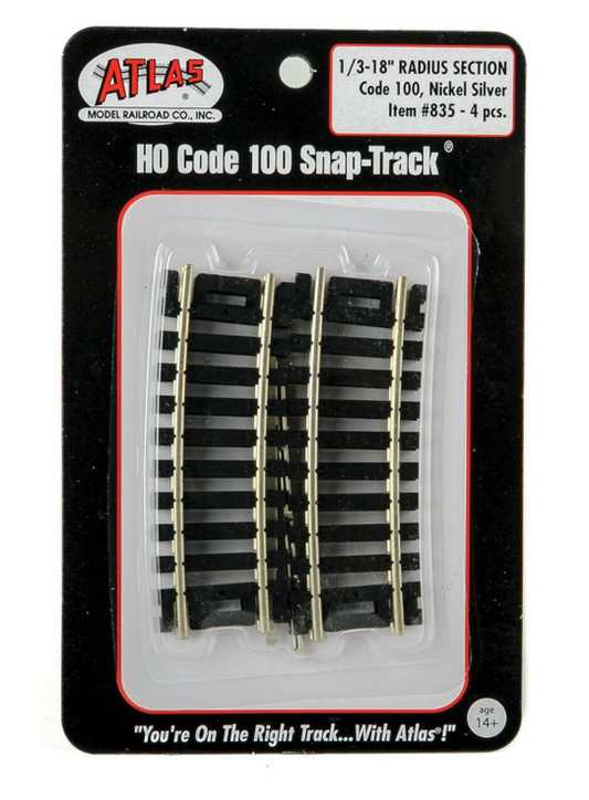 Atlas HO Scale Code 100 18" Radius Third-Curve 4-Pack Model Train Track