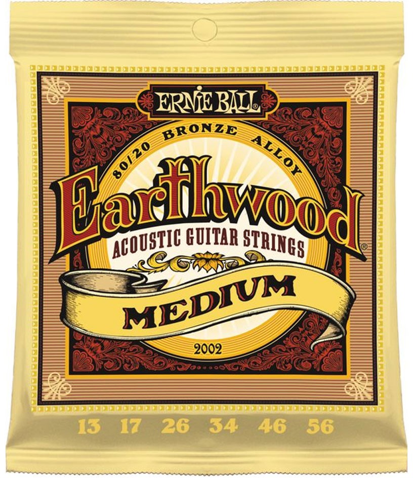 Ernie Ball Earthwood Medium 80/20 Bronze Acoustic Guitar Strings, 13-56 Gauge (P02002)'-Single Pack