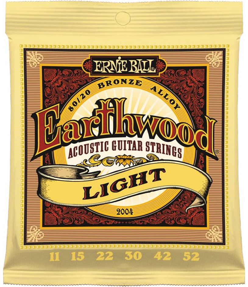 Ernie Ball Earthwood Light 80/20 Bronze Acoustic Guitar Strings, 11-52 Gauge (P02004)