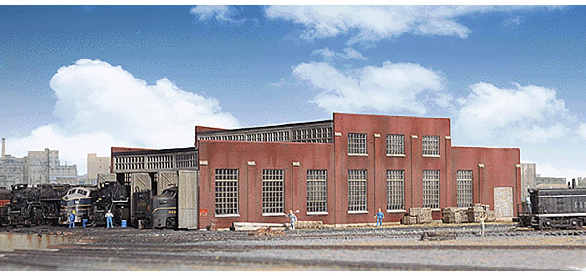 Cornerstone Series® N Scale Modern 3-Stall Roundhouse 10-13/16 x 3-15/16" 27.4 x 10cm; Stall Width at Rear 3-3/16" 8.096cm