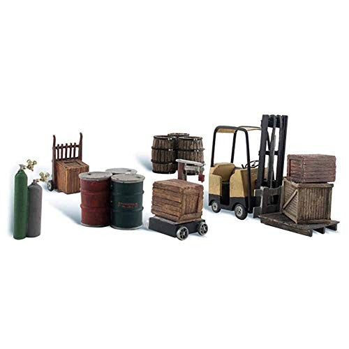 Loading Dock Details (Forklift, Crates, Barrels, Wellding Tanks & Hand Cart) HO Scale Woodland Scenics