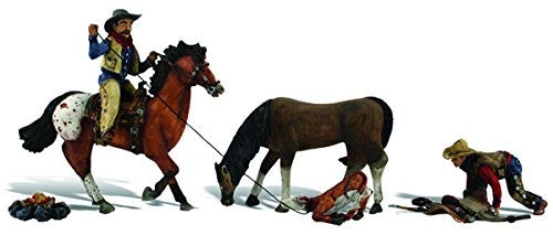 Ridin' & Ropin' (2 Cowboys, 2 Horse & Calf) HO Scale Woodland Scenics
