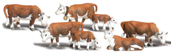 Woodland Scenics N Scale Scenic Accents Figures/Animal Set Hereford Cows (7)