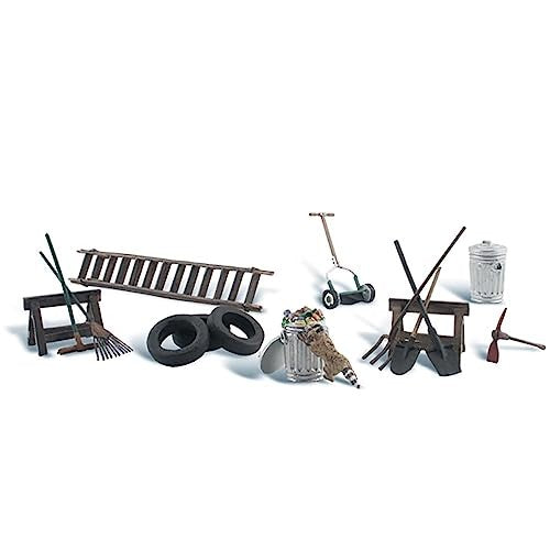 N Scenic Accents Garage Treasures (Tires, Ladder, Rake, Racoon etc.) Woodland Scenics