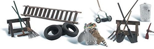 N Scenic Accents Garage Treasures (Tires, Ladder, Rake, Racoon etc.) Woodland Scenics