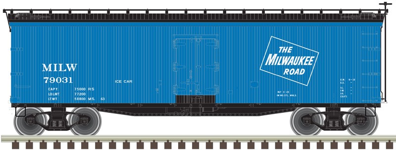 Atlas O Scale 40' Wood Reefer - 2-Rail - Milwaukee Road (Blue/Black/Ice) #79031