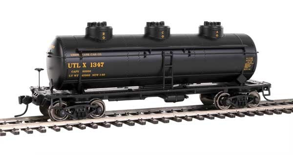 Walthers HO Scale 36' 3-Dome Tank Car UTLX (Black/Gold Lettering) #1347