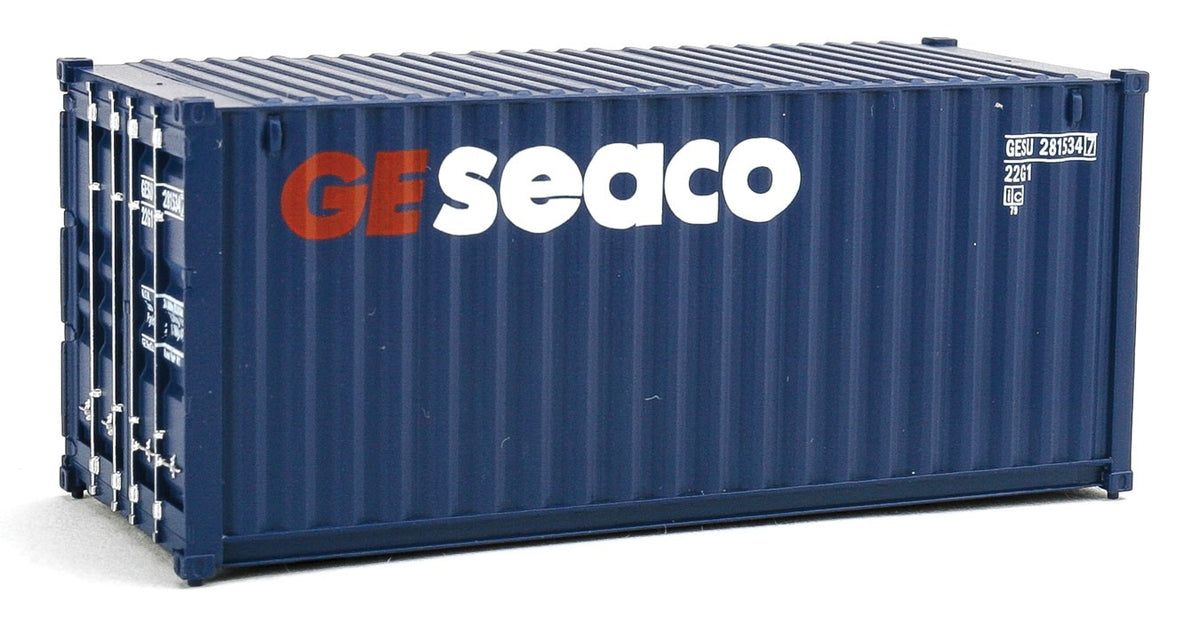 Walthers SceneMaster HO Scale Model of GE Seaco Blue White red 20 Corrugated Container