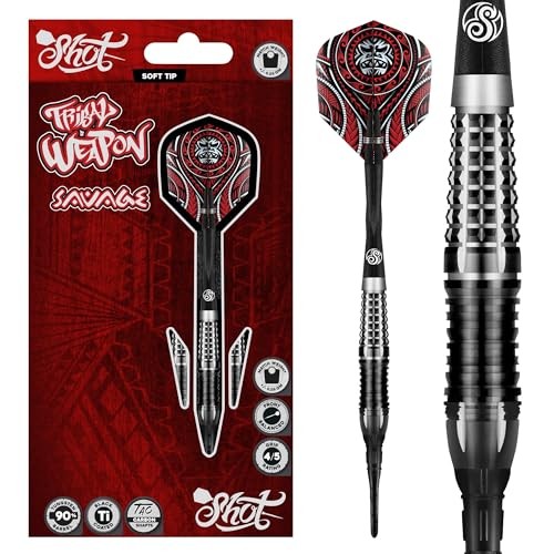 Shot Darts Soft Tip, Tribal Weapon Savage (18g/20g), 90% Tungsten   Barrels, Front Weighted with Precision Grips | Professional Soft Tip Darts   Set for Electronic Dartboard | Made in New Zealand