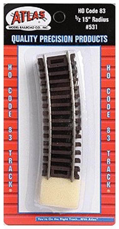 Atlas Model Railroad HO Code 83 15 Radius 1/2 Curve 4 ATL531 HO Track