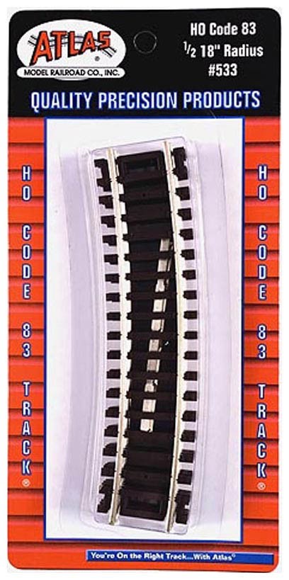 Code 83 Nickel Silver 1/2-18" Radius Snap Track HO Scale Atlas Trains