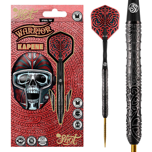 Shot! Darts Warrior Kapene Steel Tip Dart Set | 90% Tungsten Barrels |   Center Balanced for Maximum Aerodynamics | Handcrafted Pro Darts with Flights   | Metal Tip | Made in New Zealand (24gm)
