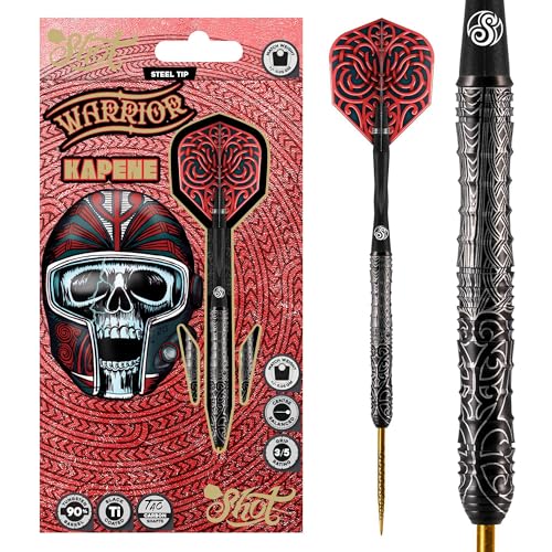 Shot! Darts Warrior Kapene Steel Tip Dart Set | 90% Tungsten Barrels |   Center Balanced for Maximum Aerodynamics | Handcrafted Pro Darts with Flights   | Metal Tip | Made in New Zealand (23gm)