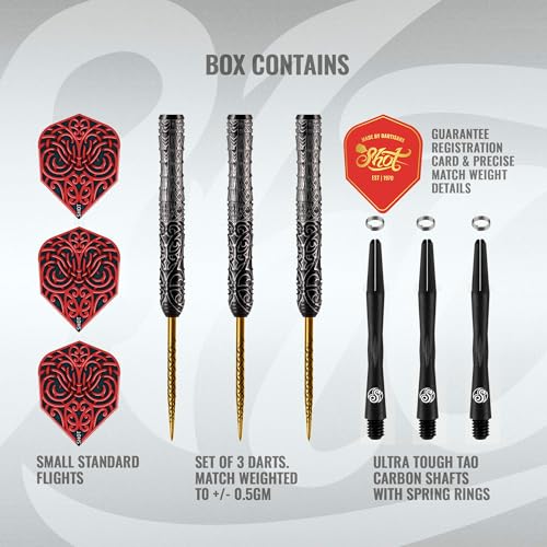 Shot! Darts Warrior Kapene Steel Tip Dart Set | 90% Tungsten Barrels |   Center Balanced for Maximum Aerodynamics | Handcrafted Pro Darts with Flights   | Metal Tip | Made in New Zealand (23gm)