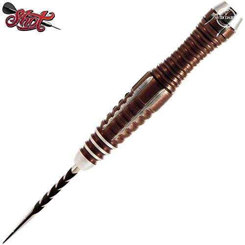 Shot Darts Steel Tip, Tribal Weapon Series 1, 90% Tungsten Barrels, Front   Weighted with Precision Grips, Handcrafted Professional Dart Set and Flights   Made in New Zealand, Metal Tip Bar Darts