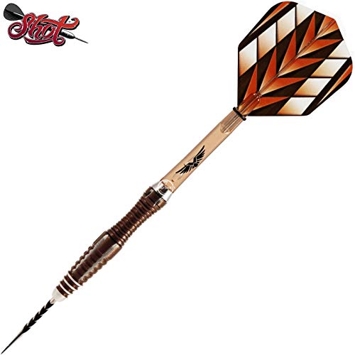 Shot Darts Steel Tip, Tribal Weapon Series 1, 90% Tungsten Barrels, Front   Weighted with Precision Grips, Handcrafted Professional Dart Set and Flights   Made in New Zealand, Metal Tip Bar Darts