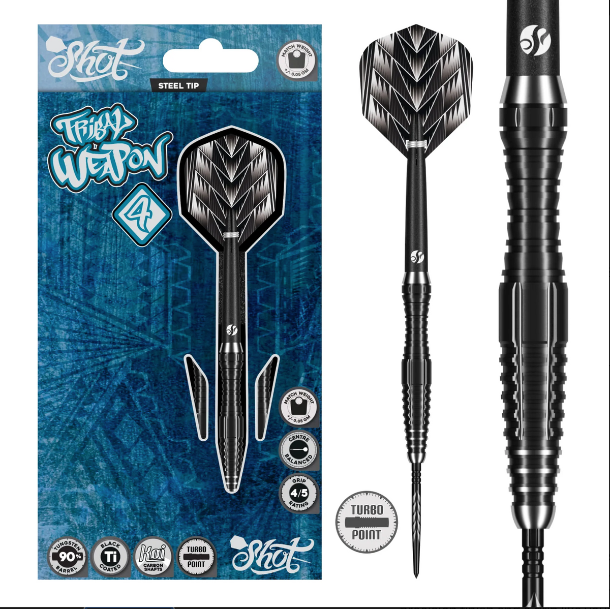 Shot! Darts Tribal Weapon 4 Turbo Point - 90% Steel Tip Darts