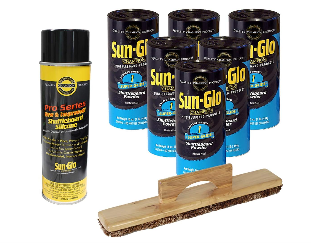 Sun-Glo Speed #1 Shuffleboard Powder 16 oz, 6pk with Sweep & Silicone