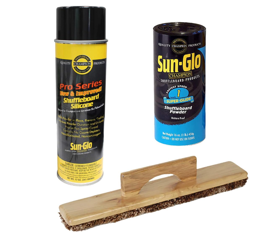 Sun-Glo Speed #1 Shuffleboard Powder Wax - 1 Can, Sweep, and Silicone