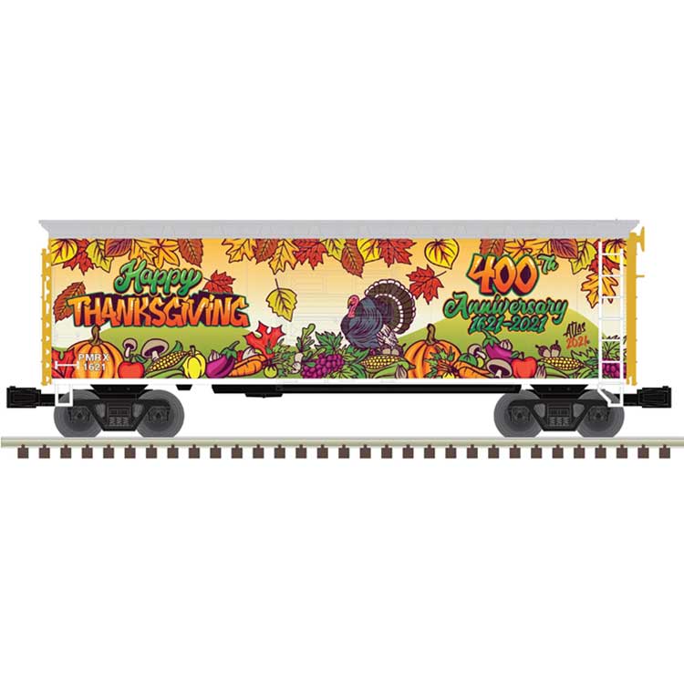 Atlas O Scale 40' Plug-Door Boxcar (3-Rail) Happy Thanksgiving/PRLX #1621